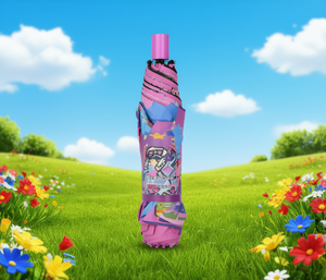 Ombrello Pieghevole per Ragazze, 8 Stecche in Lega, Apertura Manuale, Design Cartoon, Protezione da Sole e Pioggia, Materiale in Poliestere Pongee - Product Image 2