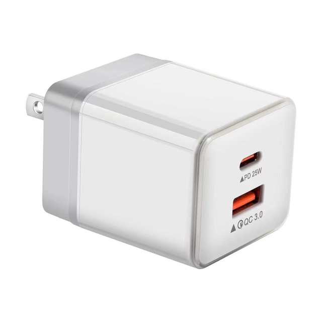 GAN Material Universal Dual USB, Type-c Port PD25W+QC3.0 Quick Fast Mobile Charger With USB Wall Charger Fast Charging Adapter