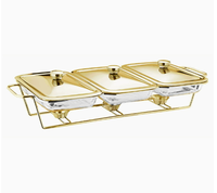 Chauffe-Plats Triple en Acier Inoxydable FLEY avec Couvercles Individuels et Brûleurs à Alcool pour Service de Buffet et Banquets en Restaurant