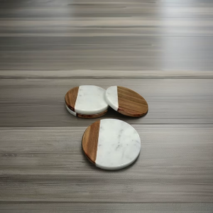 Juego de Posavasos de Mármol Blanco Pulido Hecho a Mano, Imitación Antigua, Colección de 4 Piezas - Product Image 4