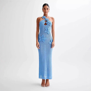 Sommerliches, lässiges, sexy rückenfreies Damenkleid, schmal geschnittenes Maxi-Strickkleid aus Baumwolle, Damen-Trägerkleid, Pulloverkleid für Damen - Product Image 1