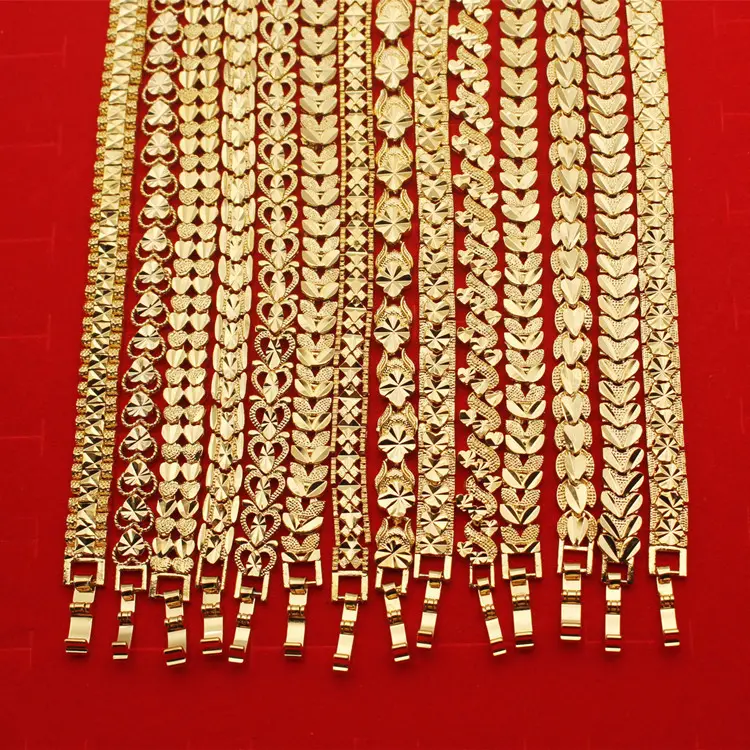 Jam Tangan Gelang Emas Tembaga 24K Wanita, Perhiasan Gelang Kancing Rantai Berongga Sederhana Kualitas Tinggi