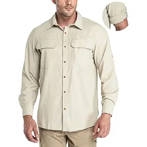 Camisa de manga larga con Logo personalizado para hombre, ropa de viaje, Safari, Camping, protección solar UPF 50 + UV, secado rápido, botón de refrigeración, pesca