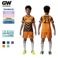 Ensemble maillot et short de football d'été personnalisés pour enfants, unisexe, avec numéro imprimé, 100 % polyester, tissu respirant, service OEM