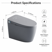 Toilette intelligente moderne avec bidet électrique sans réservoir, chasse d'eau silencieuse, télécommande, siège chauffant et siphon en S