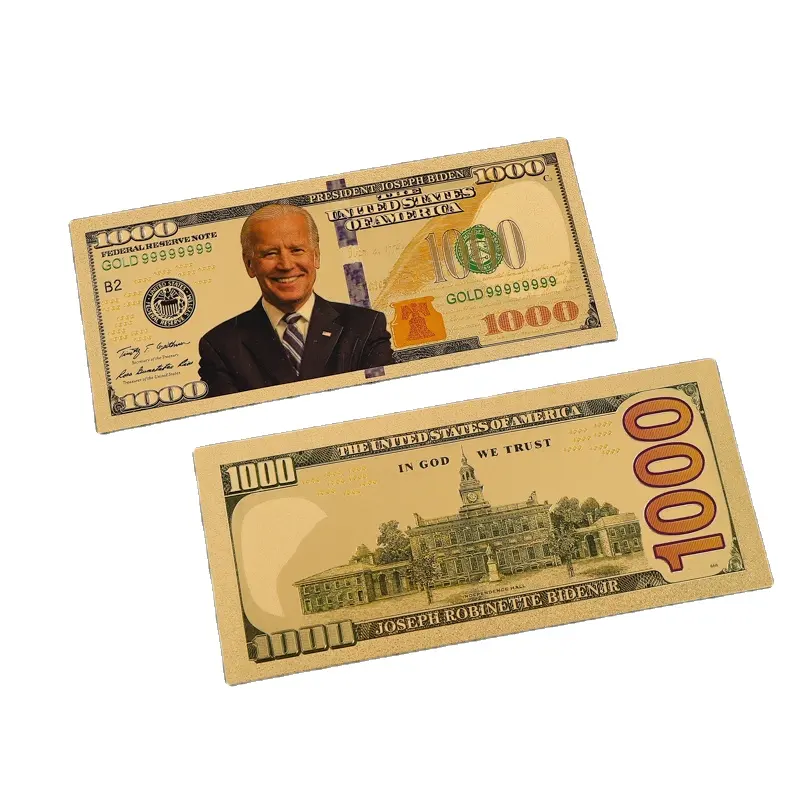 High-Quality Gold Foil Original Size Banknotes Us Dollar Collection Banknotes for Gifts