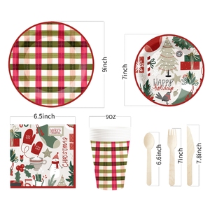 DAMAI Customized Christmas Party Tableware Set Disposable Plaid <b>Pattern</b> <b>Paper</b> Plate Cup Napkins Decoration Christmas Supplies - Product Image 4