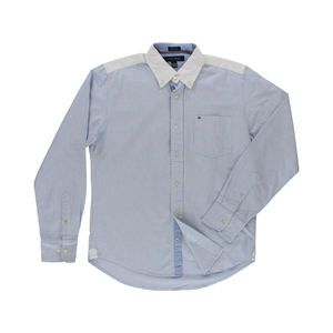 Camisa Tommy Hilfiger para Hombre con Cuello a Rayas y Botones, Color Azul Claro/Blanco: Azul |   100% Auténtico - Product Image 1