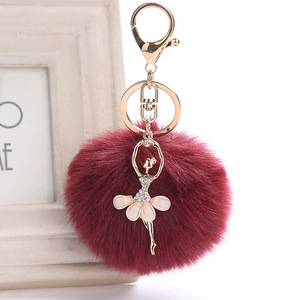 Porte-clés en fourrure bouffante en forme de <span class=keywords><strong>pompon</strong></span> pour ballerine, décoration de sac, porte-clés de voiture, vente en gros - Product Image 1