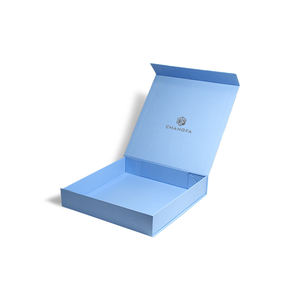 도매 사용자 정의 블루 새틴 실크 하드 종이 접는 폐쇄 가발 상자 재활용 재료 양각 선물 액세서리 포장 - Product Image 2