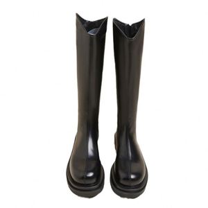 Bottes de motard classiques best-sellers pour femme, rehaussantes, toutes saisons, à semelle épaisse, doublées polaire, mi-mollet, hauteur genou, à enfiler - Product Image 1