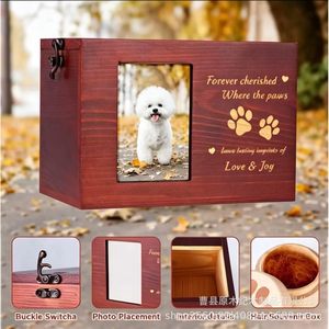 Wooden Pet <b>Urn</b> Rectangle Solid Wood Memorial Box For Dog <b>Cat</b> Pet Funeral Supplies Secure Storage - Product Image 2