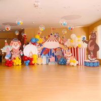Kit de Décoration Thème Animaux de Cirque : Lion, Éléphant, Tigre, Lapin, Clown – Toile de Fond en Panneau KT avec Ballons pour Scène