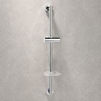 Barre coulissante de douche professionnelle en chrome miroir haute brillance avec curseur réglable à l'infini pour projet de salle de bain d'hôtel moderne