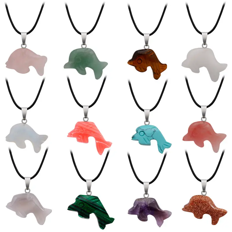 natural gemstone hand-made carve dolphin pendant rough crystal necklace AliExpress hot sell products wish