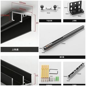 Accessoires de quincaillerie pour porte coulissante sans rail, rail suspendu en alliage d'aluminium avec amortisseur bidirectionnel - Product Image 5