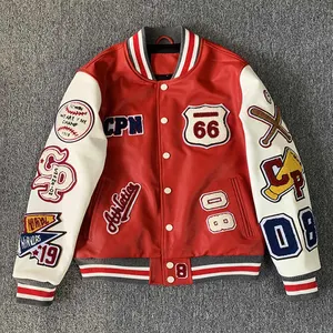 wholesale cusrom blank men's leather baseball letterman varsity jackets embroidered patch college plus size jacket for men