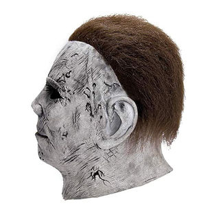 Masque intégral en latex drôle et amusant, peau pâle, fissures brunes, cheveux foncés désordonnés, texture réaliste et effrayante, doux et confortable pour fête d'Halloween - Product Image 5