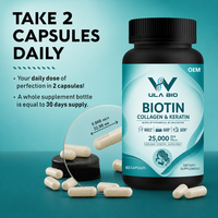 Capsules de biotine, collagène et kératine, complément beauté pour les cheveux, la peau et les ongles, 25000 mcg, complément alimentaire, OEM, étiquette privée