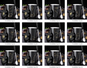 Personality <b>Ceramic</b> <b>Cup</b> Nordic Black Gold Zodiac Sign Coffee Mugs with Lid - Product Image 5