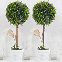 HOMCOM 2er-Set Langlebige Künstliche Kugelbäume und Lavendelblumen-Deko für Innen/Außen, 60cm Grün
