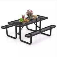 Meubles de jardin en métal pour terrasse extérieure, table à manger et banc en acier thermoplastique, ensemble table et chaises de pique-nique pour restaurant