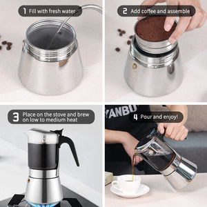 Cafetière Expresso Classique <span class=keywords><strong>Italienne</strong></span> en Acier Inoxydable avec Couvercle en Verre Cristal 6 Tasses 240ml – Qualité Supérieure OEM - Product Image 4