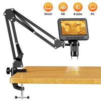 Mikroskop Digital Monokuler Coin 1200X 1080P LCD dengan 8 Lampu LED Fokus Manual Tampilan PC Pengambilan Foto/Video Kompatibel dengan Windows