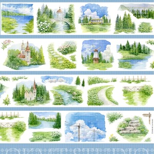 1 rollo de cinta manual Scrapbooking lluvia sonidos Green Castle Lush Campus Forest Station Tape - Product Image 5