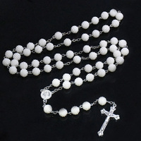 Nouveauté blanc 10mm perles en plastique perles Rose jésus croix Crucifix catholique chapelet collier de perles mariage prier bijoux