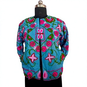 Women Embroidered <b>Quilted</b> <b>Jacket</b> Short Cotton <b>Jacket</b> Vintage Suzani <b>Pattern</b> Bohemian Fashion Outerwear - Product Image 3