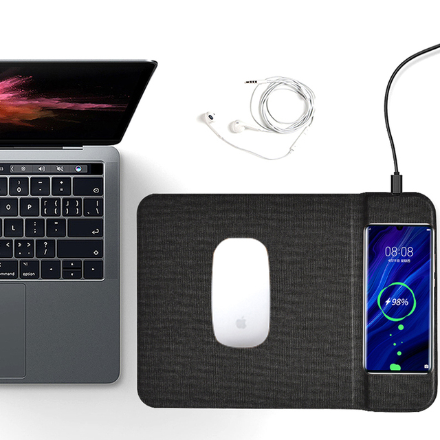 2 in 1 Leather Mobile Phone Charging Mouse Pad Mat Mousepad 15W Fast Charger Wireless Charger