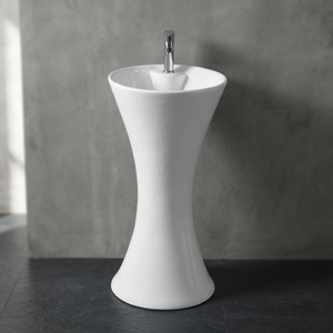 Lavabo sur pied en céramique moderne avec égouttoir, facile à nettoyer, finition brillante pour salle de bain - Product Image 4