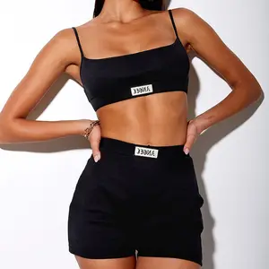 KFL23232-Conjunto de ropa deportiva sin costuras para mujer, pantalones cortos de cuerda acanalada, conjunto de 2 piezas, ropa sexy