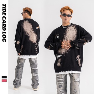 Mùa thu và mùa đông của nam giới và phụ nữ cá nhân TIE DYE Áo len với lỗ - Product Image 3