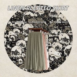 Summer Autumn Skirt for Women Midi <b>Knee</b> Length Korean Elegant Button <b>High</b> Waist Skirt Female Pleated Skirt With Pocket - Product Image 2