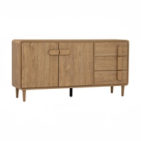 Aparador Contemporáneo Moderno de Roble Malayo Natural LOME de 1.6M, Tablero Laminado Ecológico, Almacenamiento para Comedor, Caja de Exportación