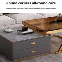 Table basse carrée moderne de luxe léger avec structure en fer et plateau en verre, rangement intégré pour petit appartement, mobilier de salon