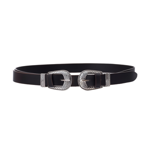 Cintura in vera pelle 3x100 cm con doppia fibbia in stile western per donna e uomo - Product Image 1