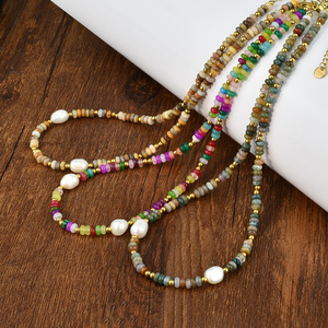316L Stainless Steel Gemstone Beaded Necklace Colorful Natural Stone Freshwater <strong>Pearl</strong> Gold <strong>Beads</strong> Necklace 18K for Women <strong>Jewelry</strong> - Product Image 3