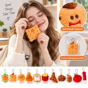 Lindo Llavero de Peluche con Forma de Comida, Colgante Suave de Dibujos Animados para Bolsos, Hamburguesa, Galleta, Papas Fritas, Croissant, Juguete de Regalo - Product Image 3