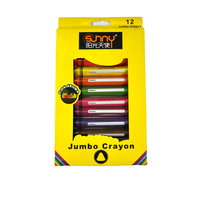 Ensemble de crayons à la cire d'abeille Sunny Jumbo Triangle, couleurs pastel, 12 couleurs, non effaçables, faciles à utiliser pour le dessin et la peinture