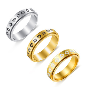 Vente Chaude <span class=keywords><strong>Bague</strong></span> Fidget Spinner Fleur de Marguerite en Acier Inoxydable Minimaliste Rotative Anti-stress pour Couples, Vente en Gros - Product Image 1