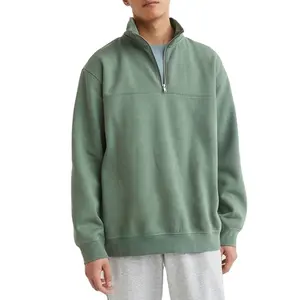 Baola Oem felpe con cappuccio da uomo in tinta unita personalizzabili 100% cotone maglione da uomo 1/4 Zip Pullover verde felpa con Zip a un quarto vuoto