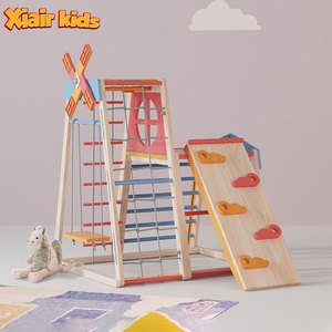 Climbing Frame Xiair Wooden Climbing Frame And Ramp Multifunctional Climbing Frame Montessori Climber Toddler Slide Kids Windmill Climb Frame