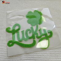Patchs thermocollants en peluche moelleuse de grande taille avec lettres chanceuses en chenille découpées au laser, trèfle à quatre feuilles, pour t-shirts, personnalisés pour la Saint-Patrick