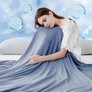 Cooling Breathable Wearable Blanket Solid Blue Soft Cotton Bamboo Fiber Lightweight <b>Sleep</b> Cover for Bed <b>Sofa</b> - Product Image 1