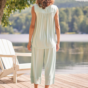 Ensemble de pyjama décontracté pour femmes en deux pièces avec bordure en dentelle, haut doux, respirant, respectueux de la peau, de haute qualité - Product Image 2