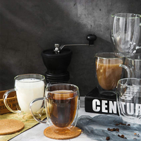 Tasse en verre à double paroi de 16oz Tasse en verre à double paroi avec logo personnalisé Tasse en verre à double paroi personnalisée avec poignée