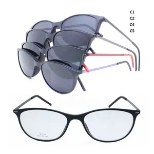 超軽量TR90シンプル光学眼鏡楕円形フレームメタルテンプル、磁気クリップオン偏光サングラスレンズ付き